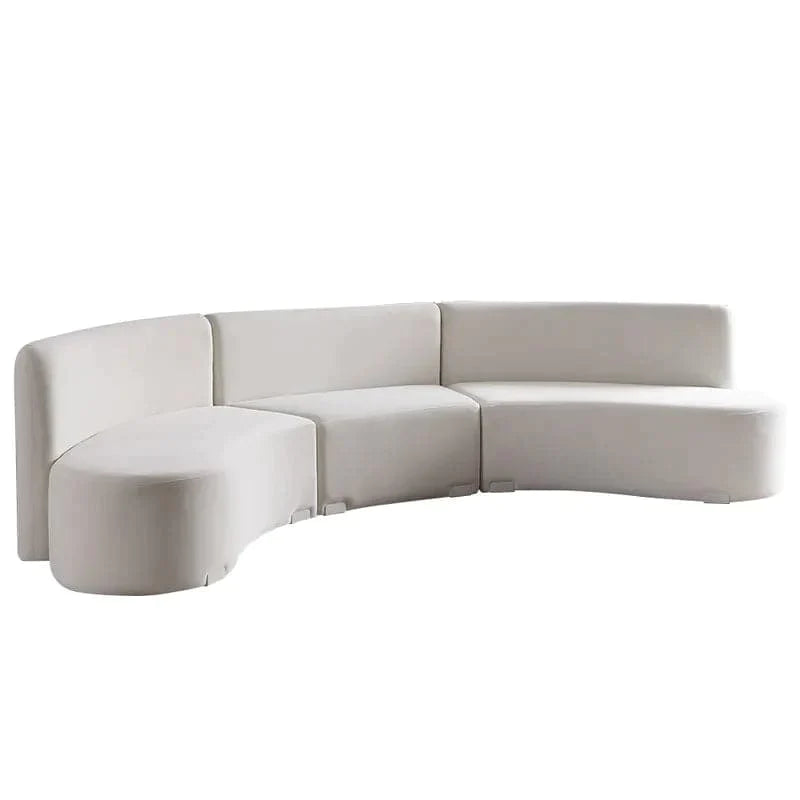 120" Modern White Curved Sectional Floor Sofa Velvet Upholstery for Living Room