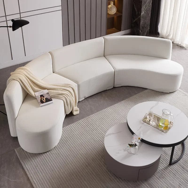 120" Modern White Curved Sectional Floor Sofa Velvet Upholstery for Living Room