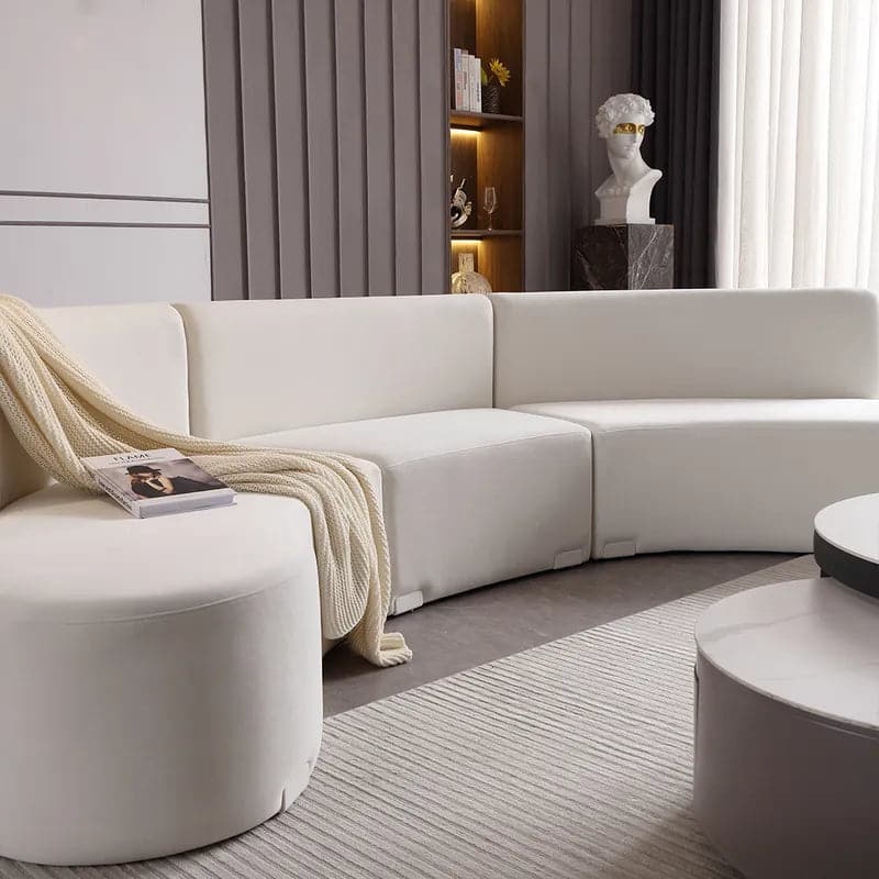 120" Modern White Curved Sectional Floor Sofa Velvet Upholstery for Living Room