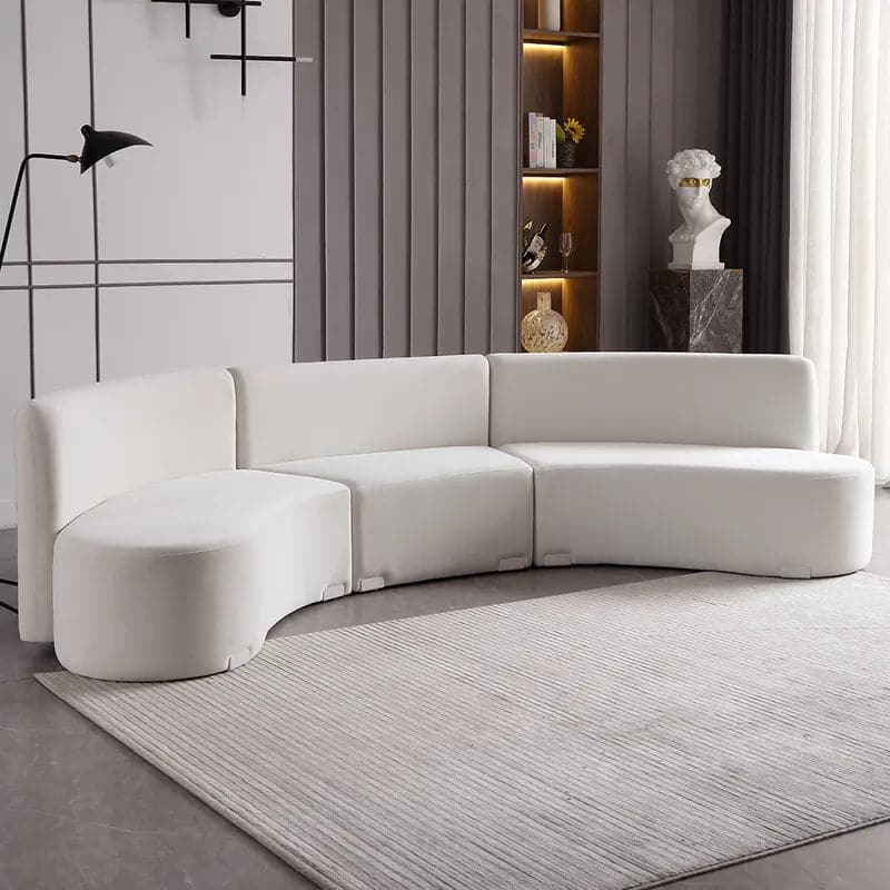 120" Modern White Curved Sectional Floor Sofa Velvet Upholstery for Living Room