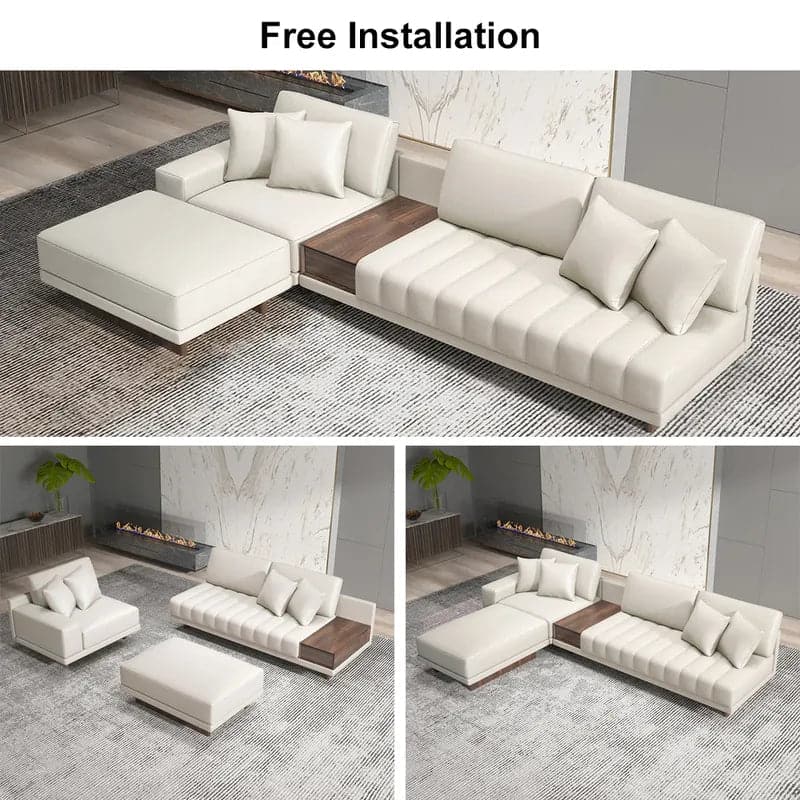 126" L-Shaped Milky White Modular Sectional Sofa Chaise with Ottoman for Living Room