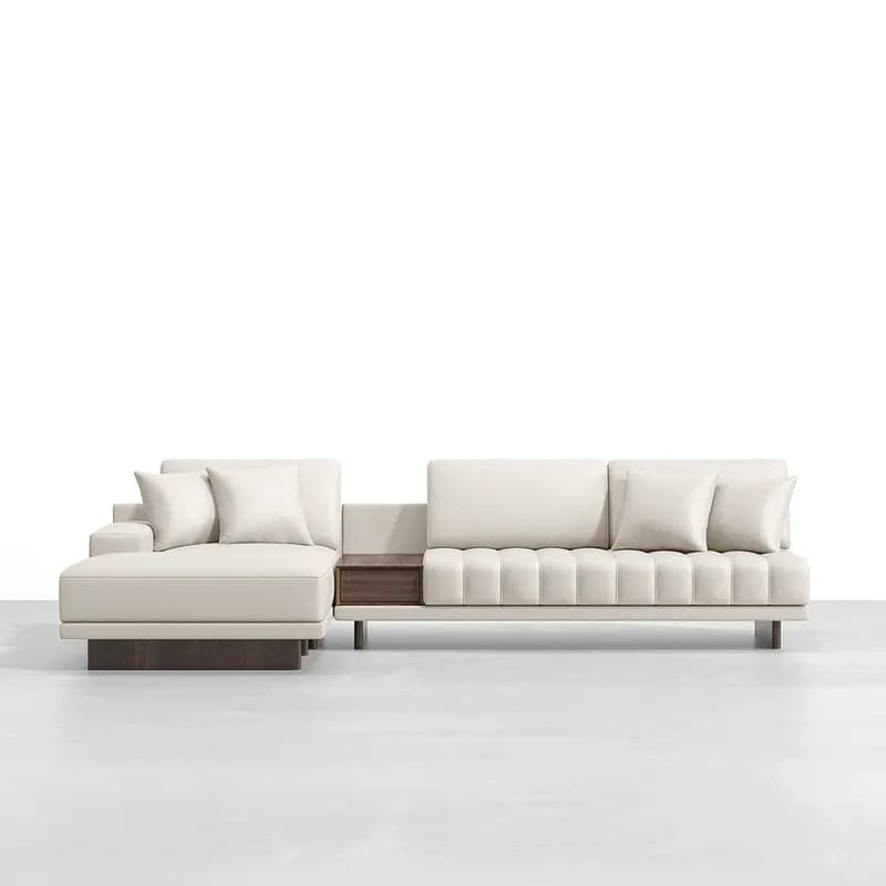 126" L-Shaped Milky White Modular Sectional Sofa Chaise with Ottoman for Living Room