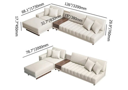 126" L-Shaped Milky White Modular Sectional Sofa Chaise with Ottoman for Living Room