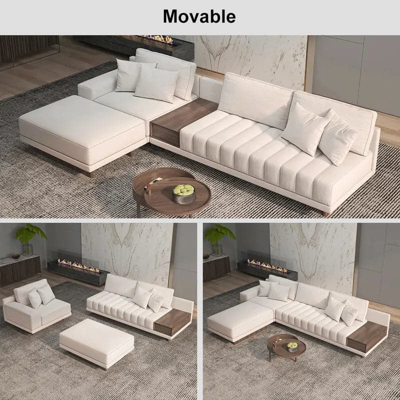 126" L-Shaped Off-White Modular Sectional Sofa Chaise with Ottoman for Living Room