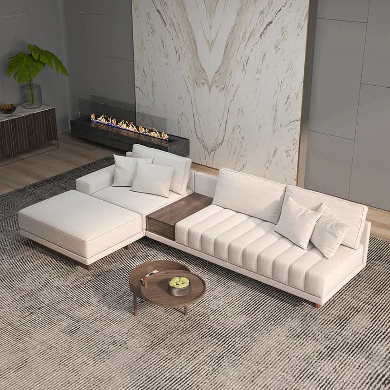 126" L-Shaped Off-White Modular Sectional Sofa Chaise with Ottoman for Living Room