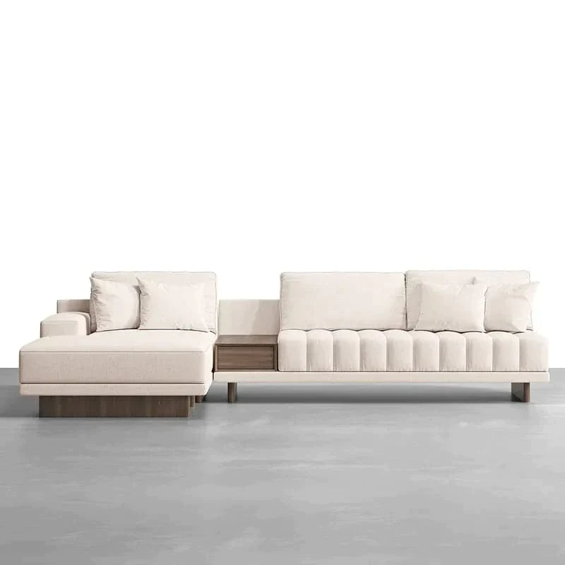 126" L-Shaped Off-White Modular Sectional Sofa Chaise with Ottoman for Living Room