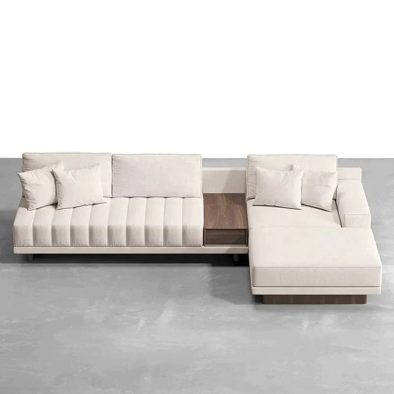 126" L-Shaped Off-White Modular Sectional Sofa Chaise with Ottoman for Living Room