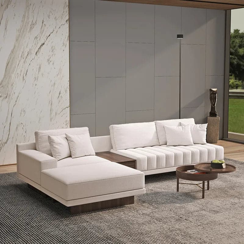 126" L-Shaped Off-White Modular Sectional Sofa Chaise with Ottoman for Living Room