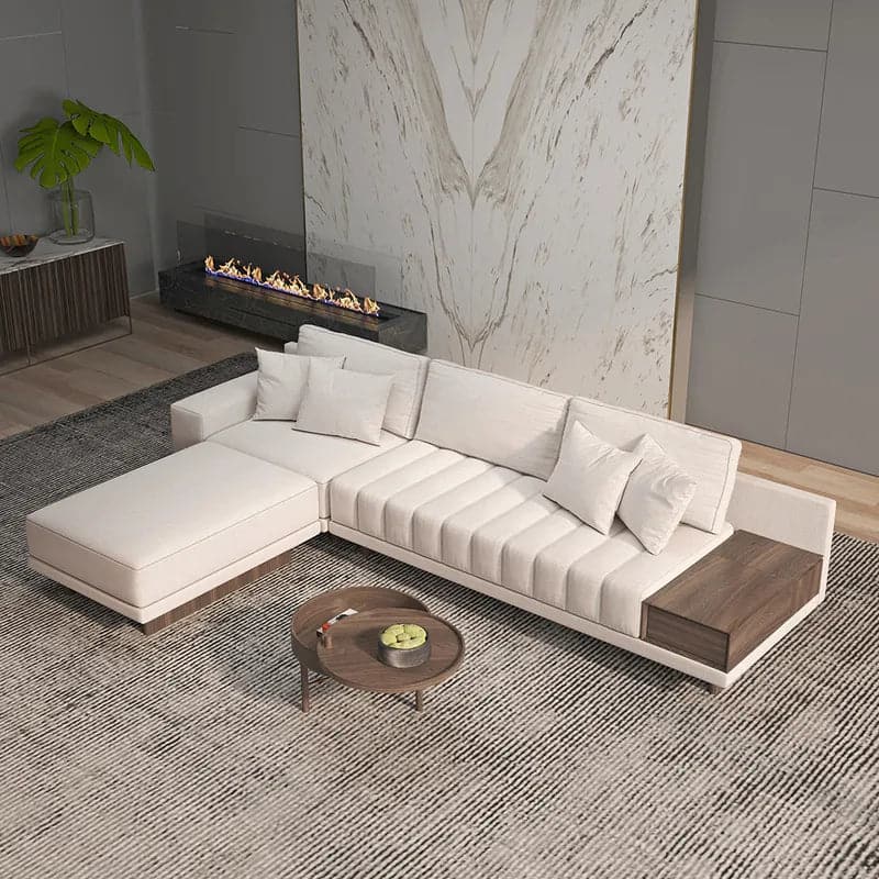 126" L-Shaped Off-White Modular Sectional Sofa Chaise with Ottoman for Living Room