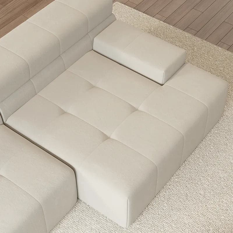 133" L-Shaped Modern Off White Velvet Modular Sectional Sofa with Chaise