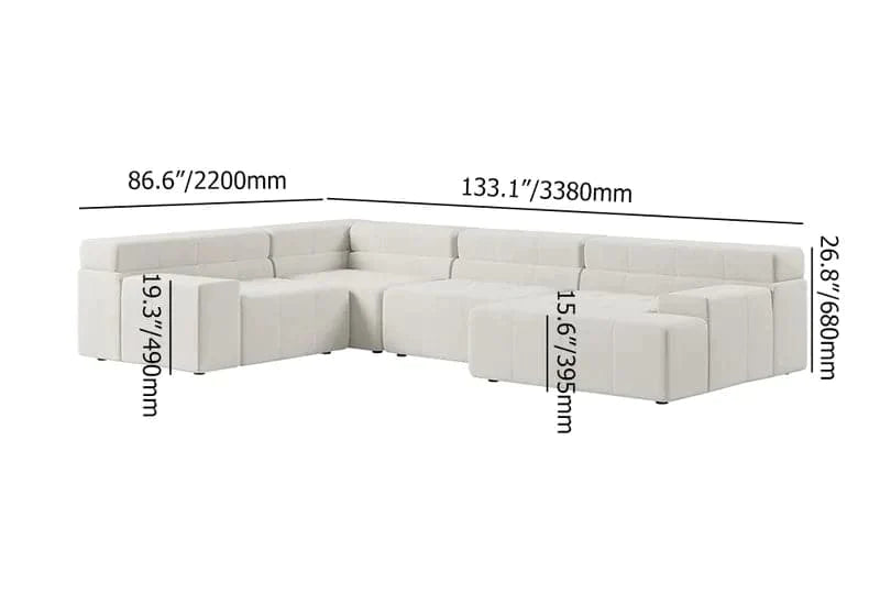 133" L-Shaped Modern Off White Velvet Modular Sectional Sofa with Chaise