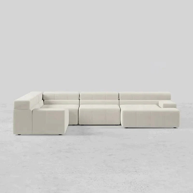 133" L-Shaped Modern Off White Velvet Modular Sectional Sofa with Chaise