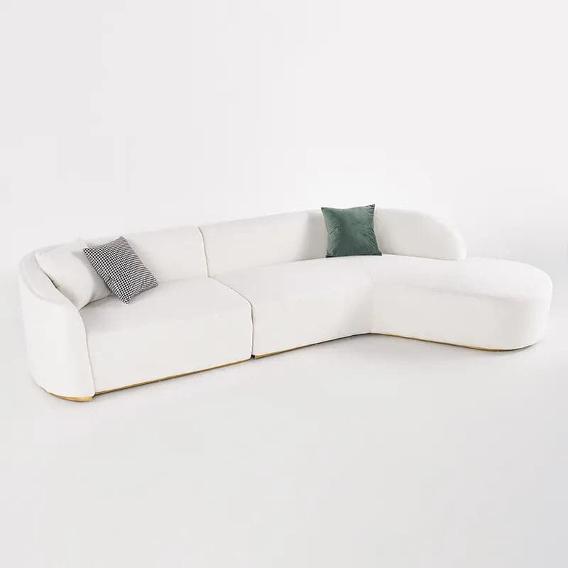 134" Curved White Sectional Sofa Upholstered 5-Seater Floor Sofa Faux-Fur Polyester