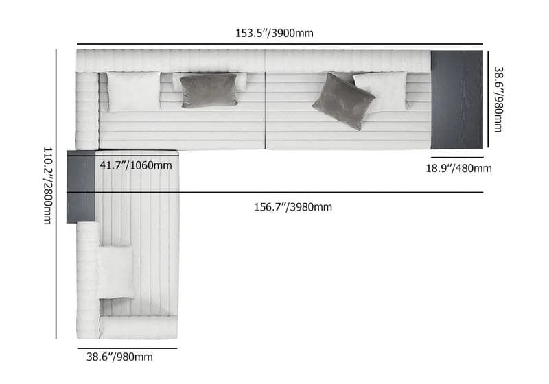 157" Modern Corner L-Shaped Sectional Sofa Cotton & Linen with Side Open Storage