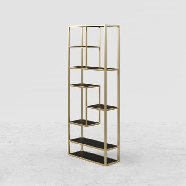 78" Modern Black & Gold Etagere Bookshelf Display 8-Shelf Tall Book Shelf Rich Storage