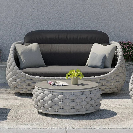 2-Seater Rope Woven Patio Loveseat with Removable Cushions