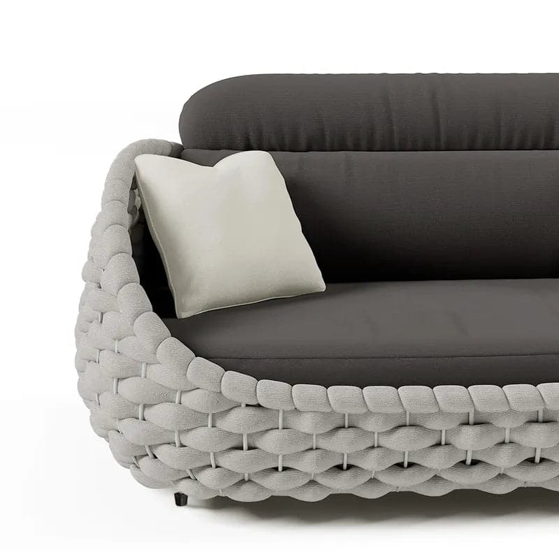 2-Seater Rope Woven Patio Loveseat with Removable Cushions