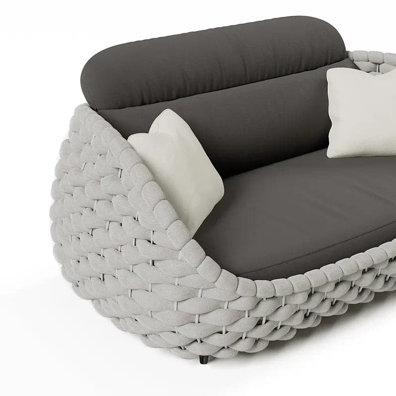 2-Seater Rope Woven Patio Loveseat with Removable Cushions