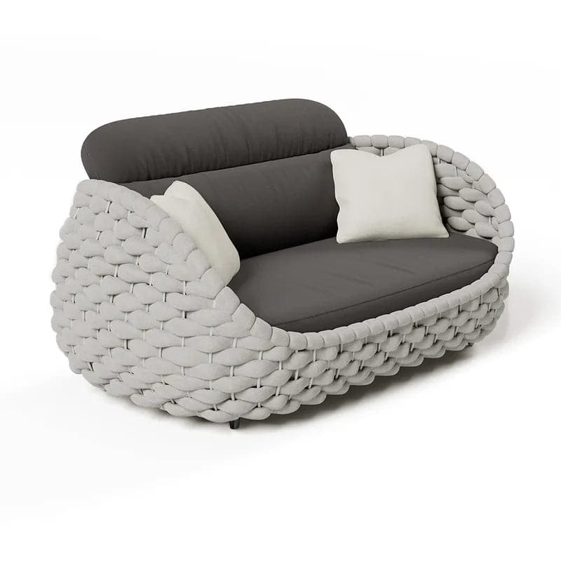 2-Seater Rope Woven Patio Loveseat with Removable Cushions