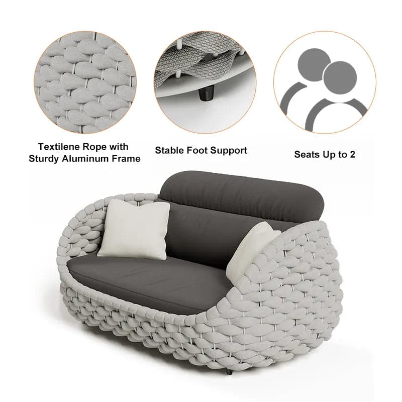 2-Seater Rope Woven Patio Loveseat with Removable Cushions