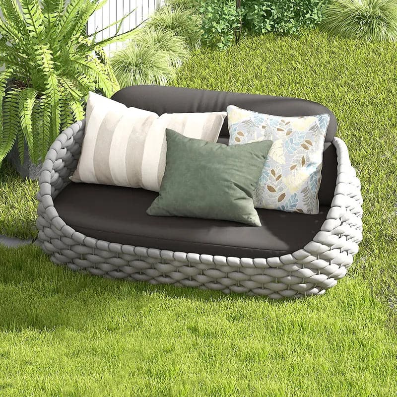 2-Seater Rope Woven Patio Loveseat with Removable Cushions