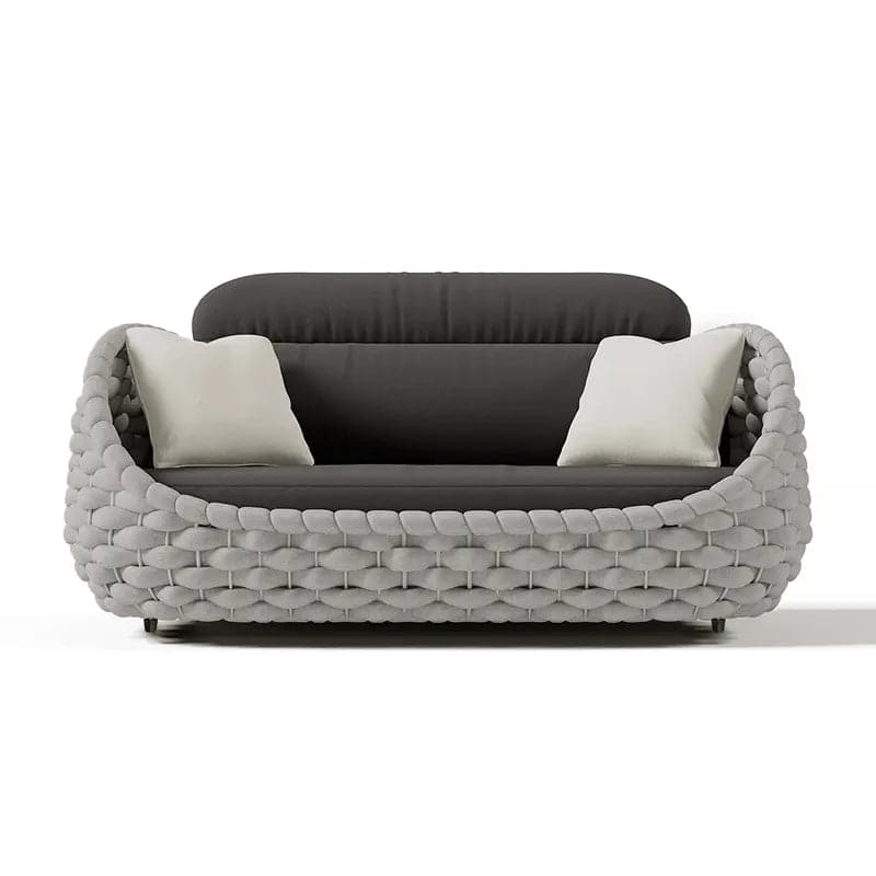 2-Seater Rope Woven Patio Loveseat with Removable Cushions