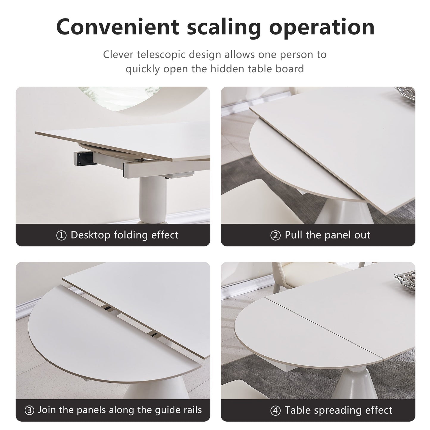 94.9" Modern Oval Extendable White Dining Table For 8 Seater With Sintered Stone Top & Stainless Steel Base