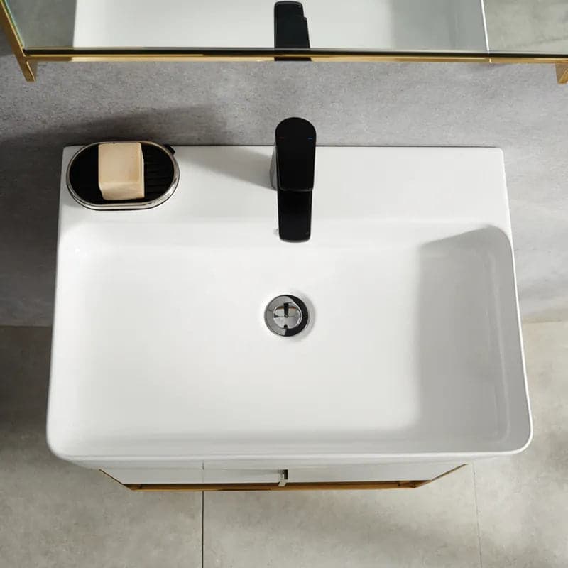 24" Modern White Floating Bathroom Vanity with Drawer Shelf Integral Single Ceramic Sink