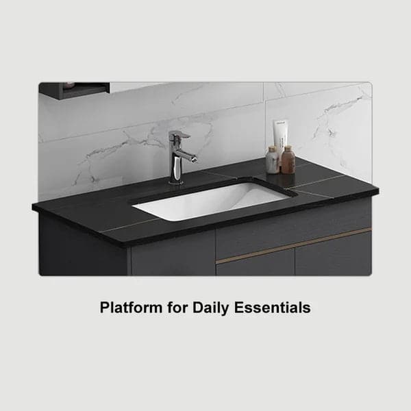 24" Floating Wood Bathroom Vanity Set with Black Sintered Stone Top & Ceramic Sink