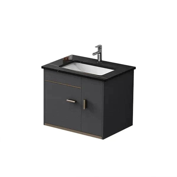 24" Floating Wood Bathroom Vanity Set with Black Sintered Stone Top & Ceramic Sink