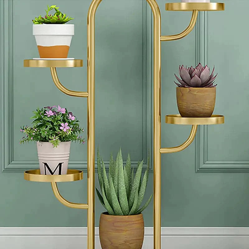 Modern Tree-Shaped 46-Tiered Plant Stand in Gold (Set of 2)