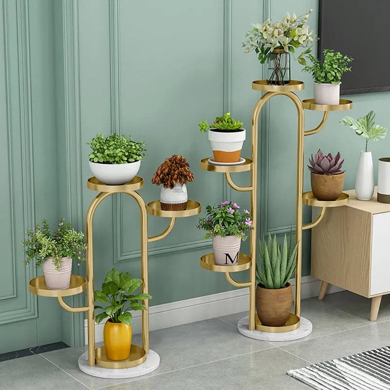 Modern Tree-Shaped 46-Tiered Plant Stand in Gold (Set of 2)