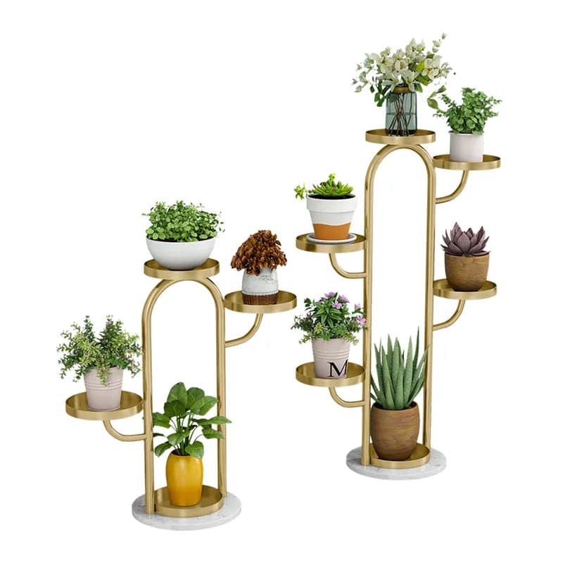 Modern Tree-Shaped 46-Tiered Plant Stand in Gold (Set of 2)