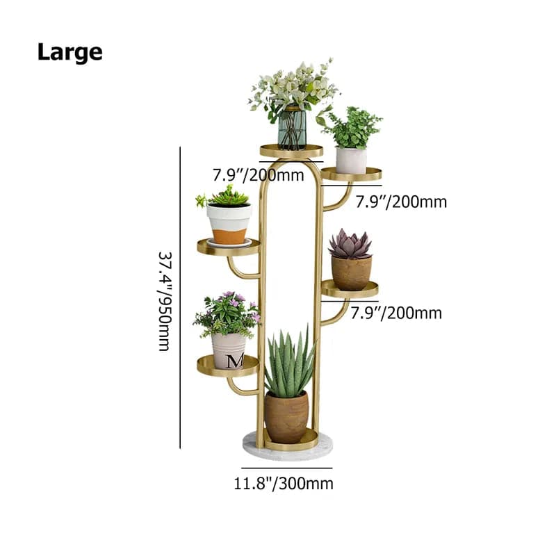 Modern Tree-Shaped 46-Tiered Plant Stand in Gold (Set of 2)