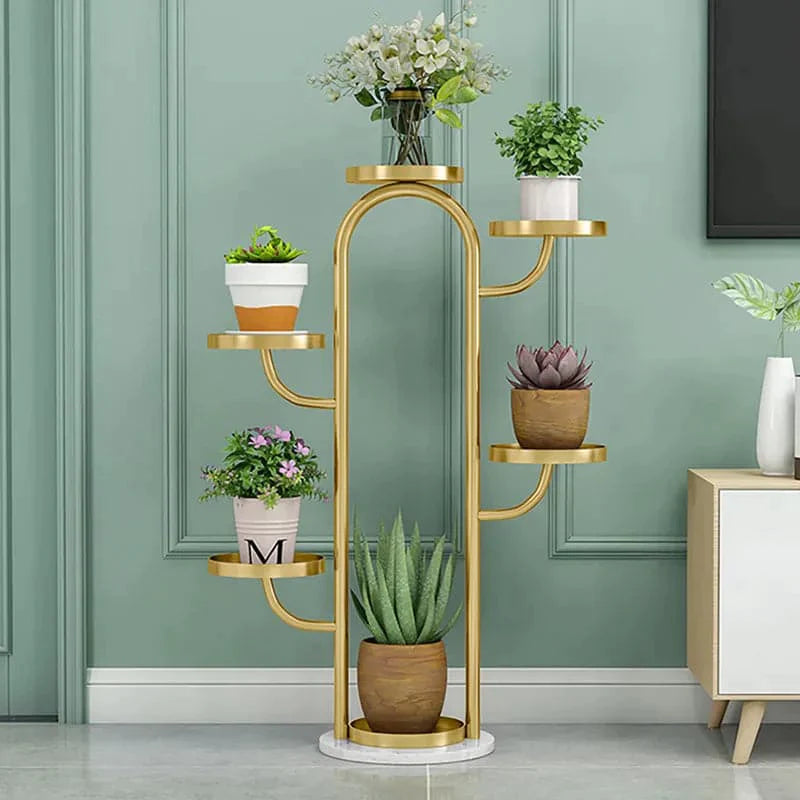 Modern Tree-Shaped 46-Tiered Plant Stand in Gold (Set of 2)