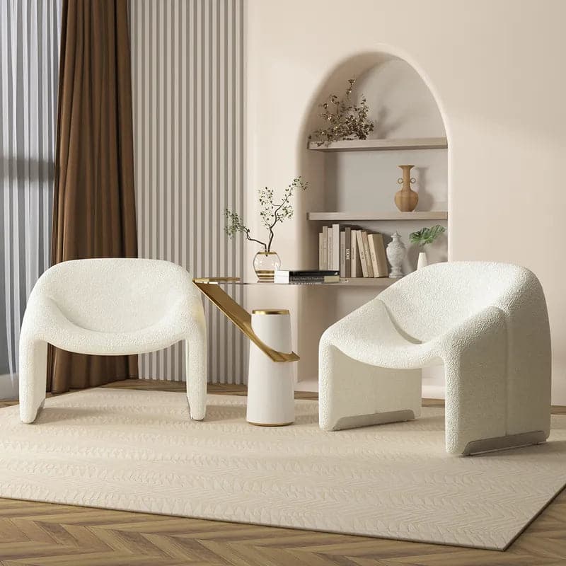 28.3" Modern White Boucle Accent Chair Lounge & Chair