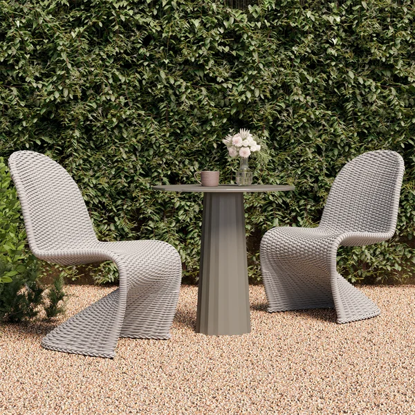 2 Pieces Coastal Aluminum & Woven Rattan Outdoor Patio Dining Chair Set in Gray