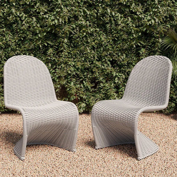 2 Pieces Coastal Aluminum & Woven Rattan Outdoor Patio Dining Chair Set in Gray