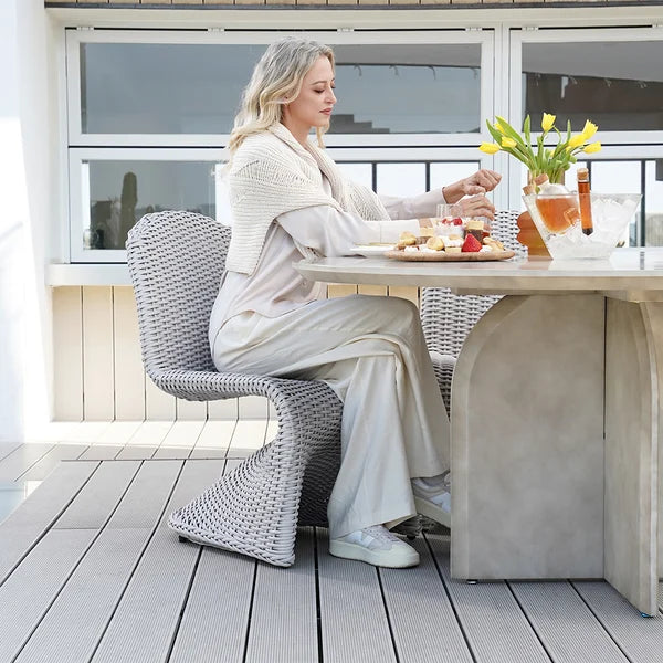 2 Pieces Coastal Aluminum & Woven Rattan Outdoor Patio Dining Chair Set in Gray