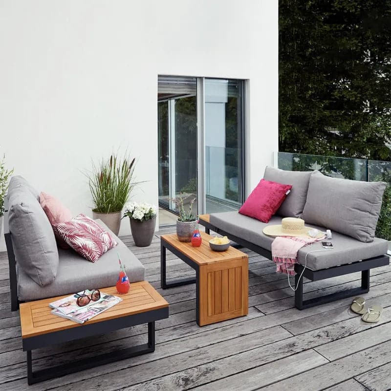 3-Pieces Sectional Outdoor Sofa Set with Cushion Back and Side Table