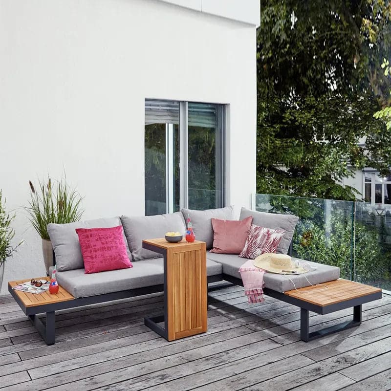 3-Pieces Sectional Outdoor Sofa Set with Cushion Back and Side Table