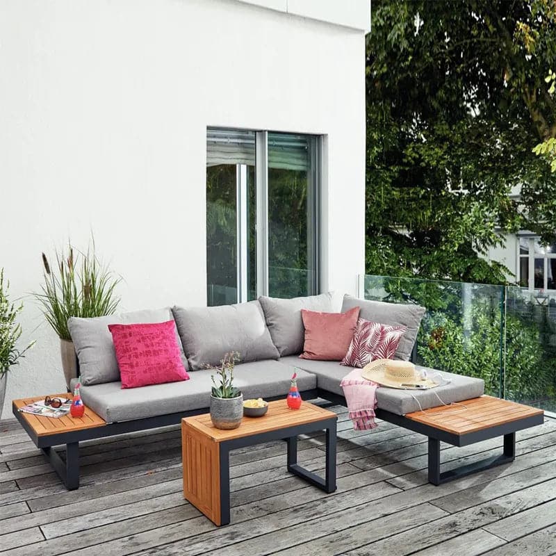 3-Pieces Sectional Outdoor Sofa Set with Cushion Back and Side Table