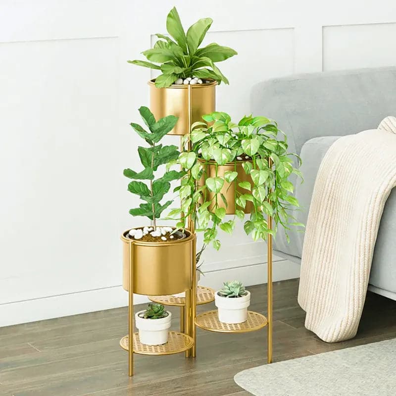 31.4 Tall Metal Plant Stand Indoor Modern 3 Tier Corner Planter in Gold