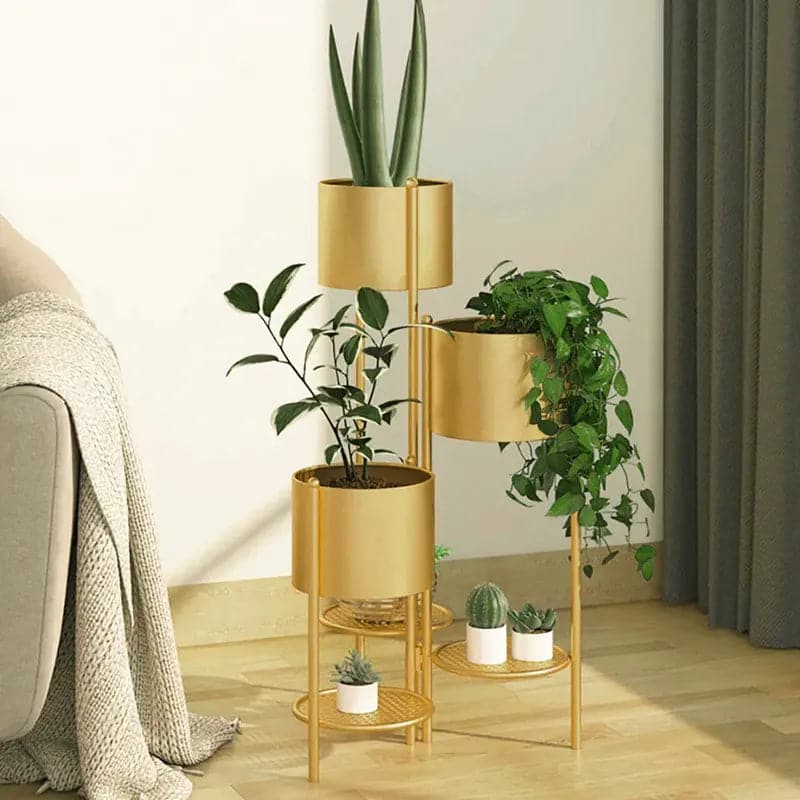 31.4 Tall Metal Plant Stand Indoor Modern 3 Tier Corner Planter in Gold