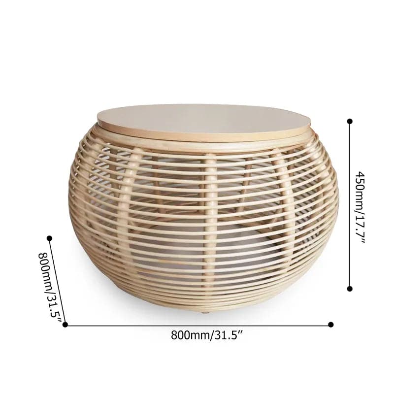 31.5" Boho Natural Round Patio Rattan Coffee Table with Wood-Top