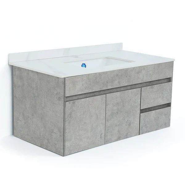 36" Floating Bathroom Vanity with Faux Marble Vessel Sink Wall Mounted