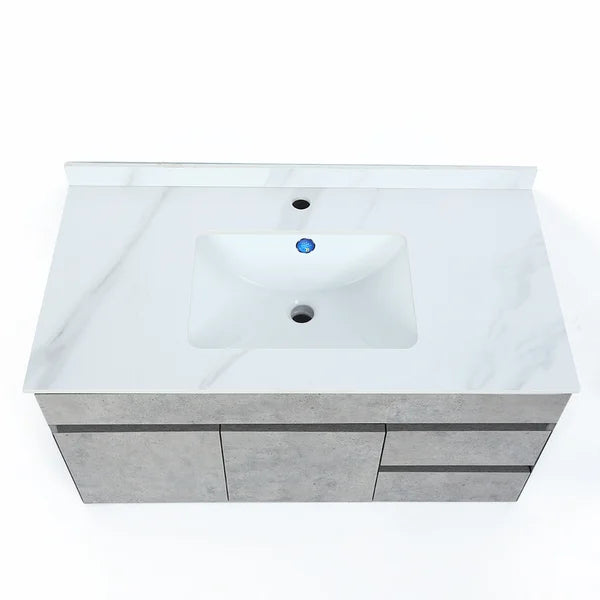 36" Floating Bathroom Vanity with Faux Marble Vessel Sink Wall Mounted