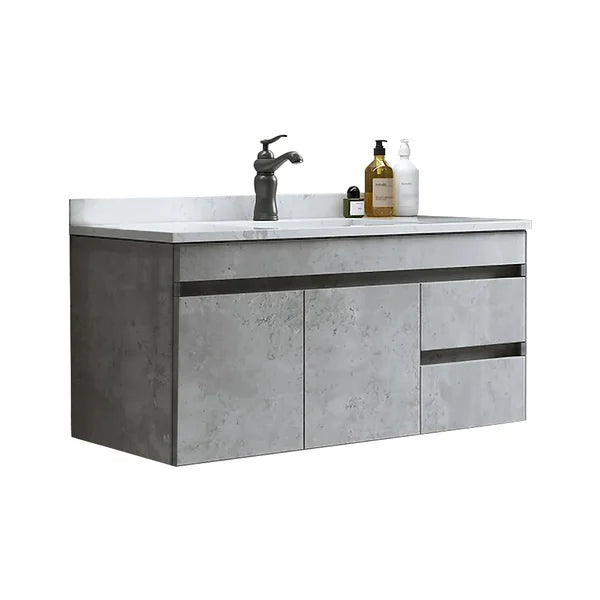 36" Floating Bathroom Vanity with Faux Marble Vessel Sink Wall Mounted