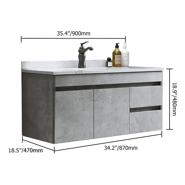 36" Floating Bathroom Vanity with Faux Marble Vessel Sink Wall Mounted