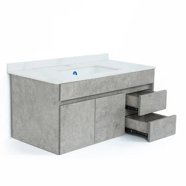 36" Floating Bathroom Vanity with Faux Marble Vessel Sink Wall Mounted